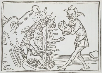El Diablo Belial ante las Puertas del Infierno, de Das Buch Belial, publicado en Augsburgo, 1473