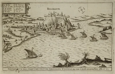 La Caída de Belgrado ante los Turcos en 1521, ilustración de un libro sobre las campañas otomanas en Europa, grabado por Paul Furst