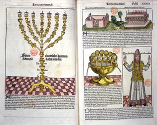 La Menorá y un sacerdote hebreo, de la Crónica de Núremberg por Hartmann Schedel, 1493