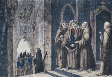 Los monjes cubriendo al rey con un manto en el Convento de Camenz