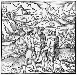El Juramento de Rutli, ilustración de Cosmographie Universelle por Sebastien Munster, Basilea, publicado en 1559