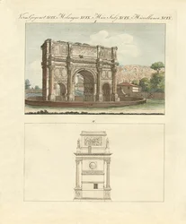 El Arco Triunfal del Emperador Constantino en Roma (grabado coloreado)