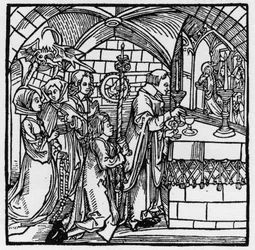 El diablo hace que las mujeres charlen durante la misa - en “Der Ritter von Turn” por el Caballero Marquard vom Stein