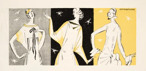 Three womem om dresses, from Styl, pub.1922 (pochoir print)