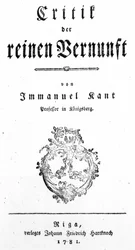 Portada de Crítica de la Razón Pura de Immanuel Kant, publicada en 1781
