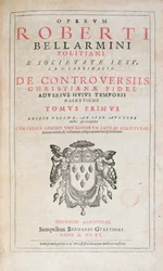 Página de título de De Controversiis por Robert Bellarmine, edición publicada en Colonia en 1620
