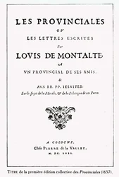 Portada de Les Provinciales de Blaise Pascal (1623-62), Ámsterdam, 1657 (tinta sobre papel)