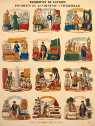 Doce stands de exhibición de varias naciones en la Gran Exposición de Londres, publicada por Dambour & Gangel, Metz, 1851