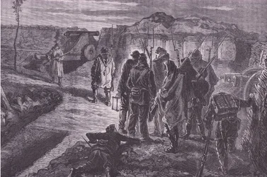 Sobre las murallas, Historia de la Guerra entre Francia y Alemania de Cassell, publicada por Cassell and Company Limited, c.1890 (litografía)