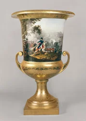 Urna que representa al Duque de Wellington en una escena de batalla del Servicio de Cena Prusiano, Berlín, 1816-19