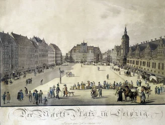 Vista del patio de Auerbach en Leipzig por Gustav Zehl. Grabado finales del siglo XVIII