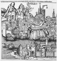 Vista de Basilea, ilustración de la Crónica de Nuremberg por Hartmann Schedel, 1493