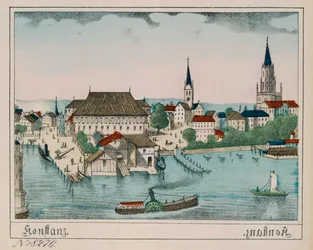 Vista de Constanza mostrando el puerto, Konzil y la catedral, de Neuruppiner Bilderbogen, 1830