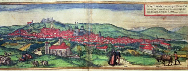 Vista de la ciudad de Burgos, de la obra "Civites Orbis Terrarum" editada por Georg Braun y grabada por Franz Hogenberg