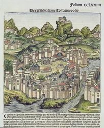 Vista de la ciudad amurallada de Constantinopla, del Crónica de Núremberg por Hartmann Schedel (1440-1514) 1493