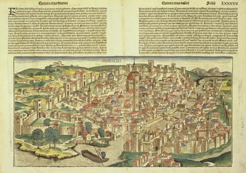 Vista de la ciudad amurallada de Florencia, del Crónica de Núremberg por Hartmann Schedel (1440-1514) 1493