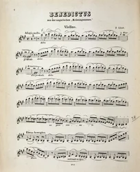 Página de la partitura de violín de la Misa de la coronación húngara de Franz Liszt