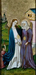 Visitación. Encuentro entre la Virgen María y Santa Isabel. Pintura de la escuela alemana