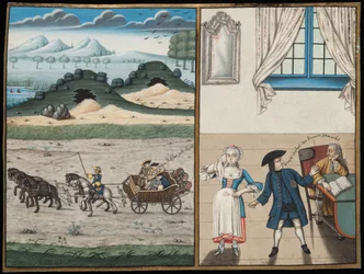 Escena de la carreta y un prestamista