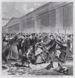 Mujeres del mercado de Les Halles liberando a miembros del clero de la cautividad, Comuna de París