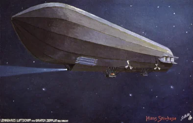 Dirigible Zeppelin volando de noche