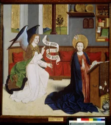 ""la Anunciación"" (La Anunciación) Moquillo de la escuela alemana. 1470-1480 Museo Pushkin, Moscú