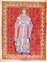 Representación de San Nizier de Lyon (513-573) Miniatura del Códice de Egberto (Codex Egberti) por la escuela de Reichenau, alrededor de 980