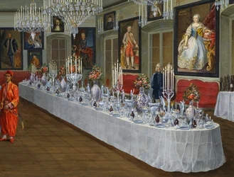 El comedor con la serie de retratos de los emperadores de Habsburgo, pintura de Josef Kiss, Villa Lazarovich, residencia de Maximiliano de Habsburgo (1832-1867), temple de Germano Prosdocimi
