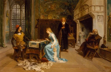 Fernando y Iolanda jugando al ajedrez (óleo sobre lienzo)