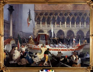 La entrada de Víctor Manuel II (1820-1878) en Venecia. Pintura de Gerolamo (Girolamo) Induno (1827-1890). Museo del Risorgimento Milán