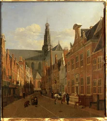 Calle de Haarlem con la iglesia de San Bavón al fondo (óleo sobre madera de roble)
