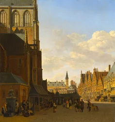 El mercado de pescado y la Grote Kerk de Haarlem, hacia 1675-1680