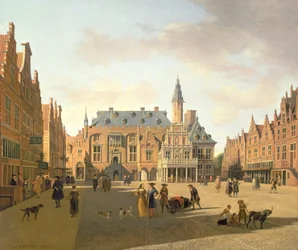 La plaza del mercado con el ayuntamiento, Haarlem, siglo XVII