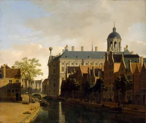 Nieuwezijds Voorburgwal con el Ayuntamiento de Ámsterdam