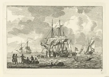 Seascape con tres maestros Varios barcos en el agua (título de la serie)