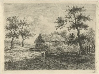 Paisaje con dos figuras en la carretera