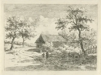 Paisaje con dos figuras en la carretera