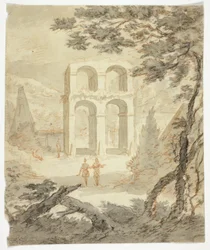 Figuras entre ruinas clásicas