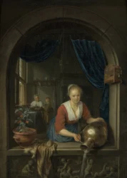 Criada en la ventana, c.1660 (óleo sobre tabla)