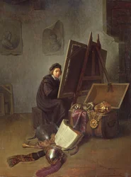 Retrato del artista en su caballete en su estudio