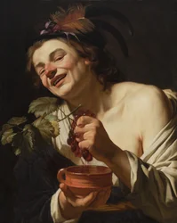 Joven Sonriente Exprimiendo Uvas, 1622
