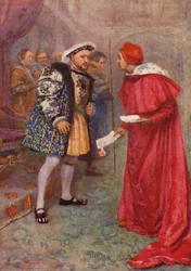 La obra de William Shakespeare Enrique VIII (litografía en color)
