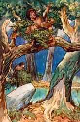 Hace mucho, mucho tiempo, hombre en el bosque y el pantano