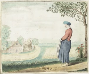 Mujer campesina en un paisaje