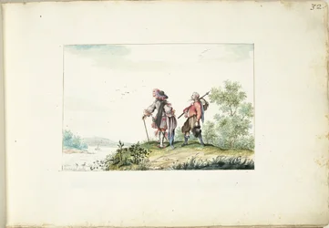 Señor y vagabundo en un paisaje