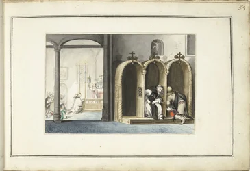 Interior de la iglesia con confesionario