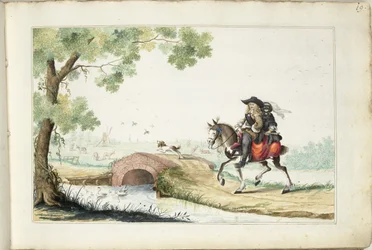 Hombre y mujer enmascarados a caballo