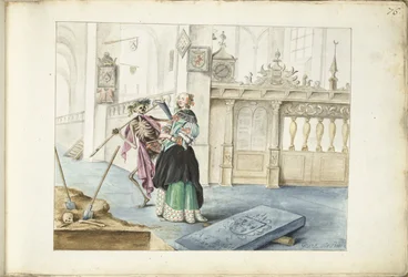 Mujer (¿Aeltien?) De pie junto a la Muerte en la Iglesia de San Miguel, Zwolle