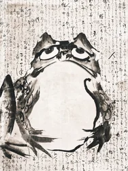 Rana japonesa (finales del siglo XVIII - siglo XIX). Obra antigua en tinta y color sobre papel