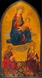 La Adoración de la Virgen y el Niño de San Juan Bautista y Santa Catalina - La Adoración de la Virgen y el Niño de San Juan Bautista y Santa Catalina - Pintura de Gherardo Starnina (c. 1364-1413) - Finales del siglo XIV. - Témpera sobre tabla -